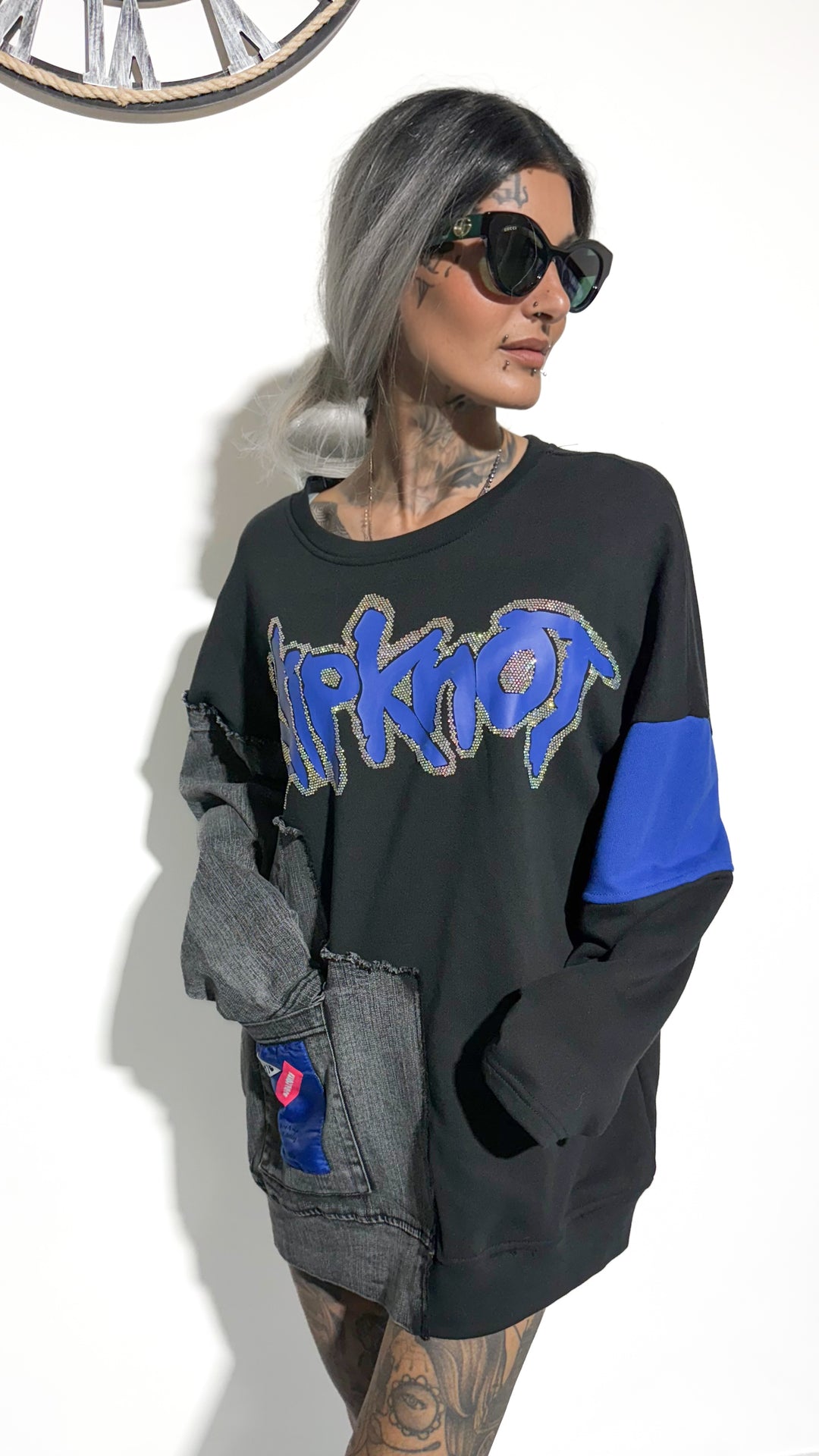 Maxi shirt rock glam blu