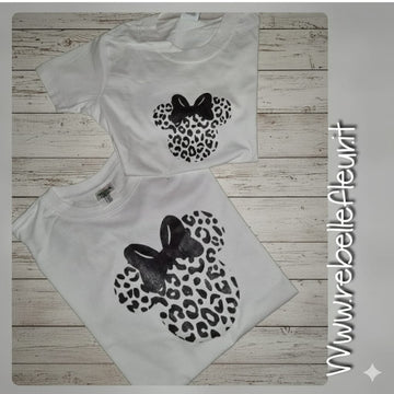 Coppia di T-shirt minnie leopard bianca e nera