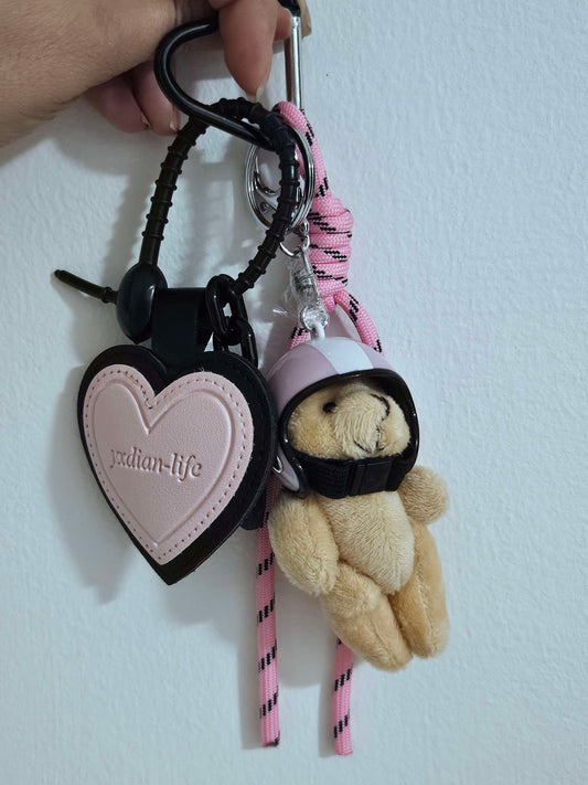Portachiavi orso 🐻 con casco rosa