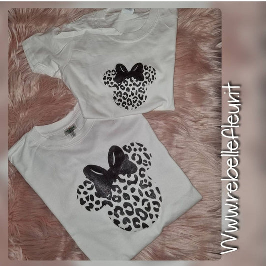 Coppia di T-shirt minnie leopard bianca e nera