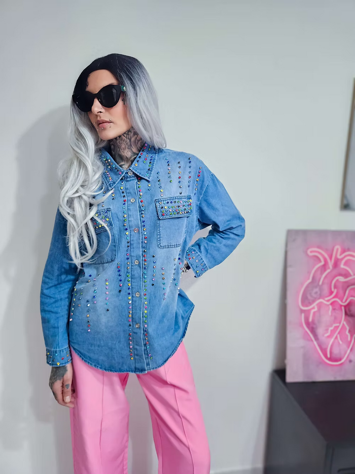 Camicia in denim luccicosa TAGLIA S