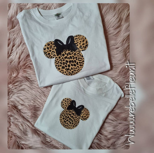 Coppia di T-shirt minnie leopard