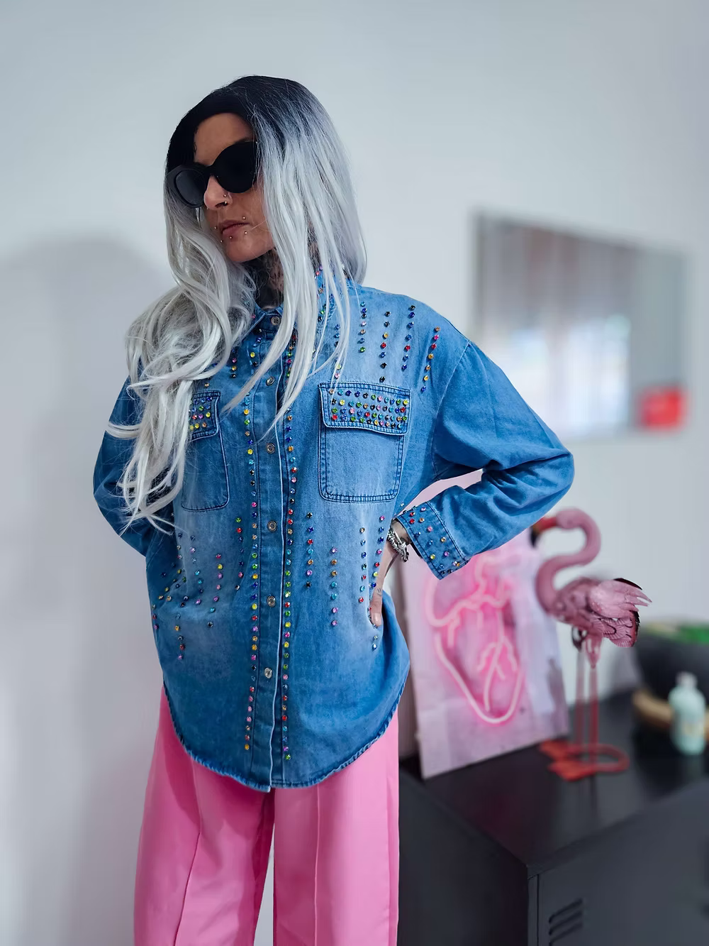 Camicia in denim luccicosa TAGLIA S