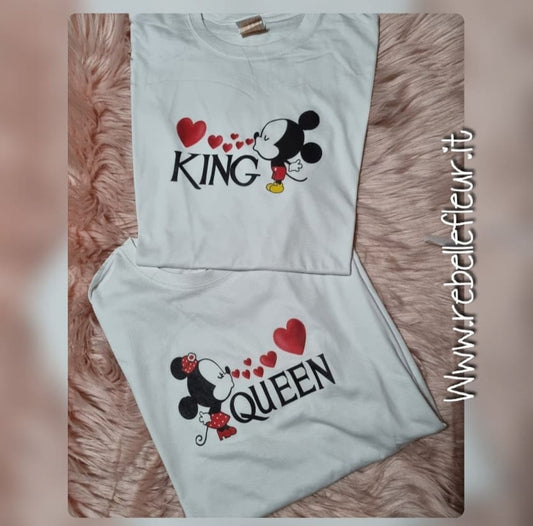 Coppia di t-shirt king e queen minnie e topolino