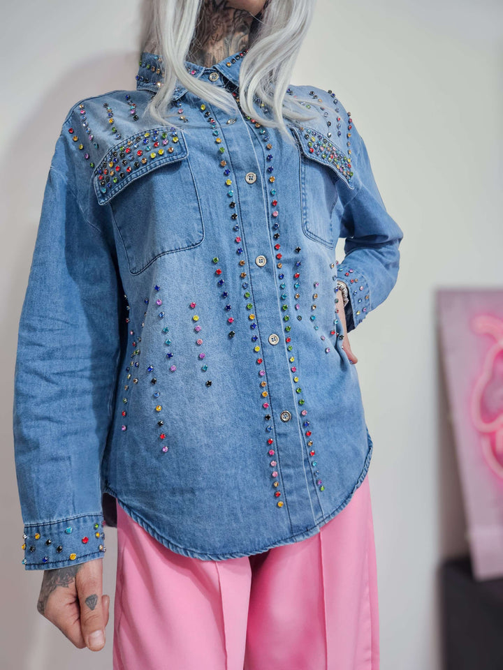 Camicia in denim luccicosa TAGLIA S